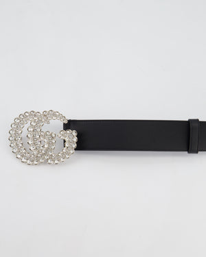 Gucci Black GG Logo Leather Belt with Crystal Hardware Size 95cm