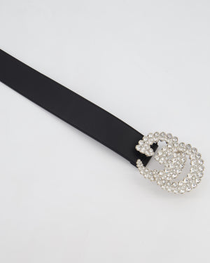 Gucci Black GG Logo Leather Belt with Crystal Hardware Size 95cm
