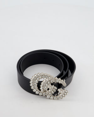 Gucci Black GG Logo Leather Belt with Crystal Hardware Size 95cm