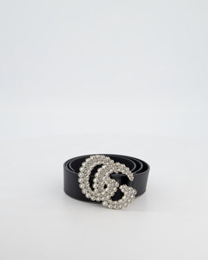 Gucci Black GG Logo Leather Belt with Crystal Hardware Size 95cm