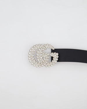 Gucci Black GG Logo Leather Belt with Crystal Hardware Size 95cm