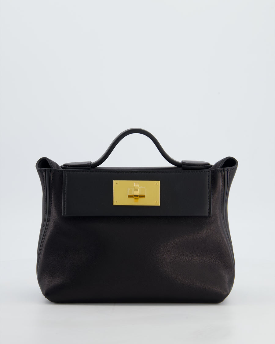 *RARE* Hermès 24/24 21 Bag in Noir Volupto and Noir Swift Leather with Gold Hardware