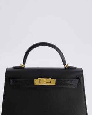 Hermès Mini Kelly II 20cm Touch Bag in Noir Madame and Lizard Leather with Gold Hardware