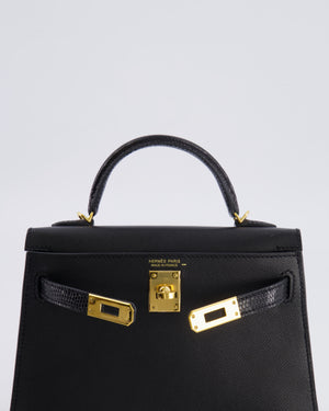 Hermès Mini Kelly II 20cm Touch Bag in Noir Madame and Lizard Leather with Gold Hardware
