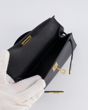 Hermès Mini Kelly II 20cm Touch Bag in Noir Madame and Lizard Leather with Gold Hardware