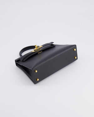 Hermès Mini Kelly II 20cm Touch Bag in Noir Madame and Lizard Leather with Gold Hardware
