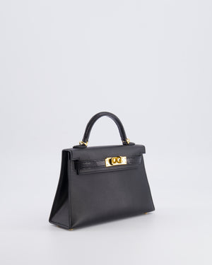 Hermès Mini Kelly II 20cm Touch Bag in Noir Madame and Lizard Leather with Gold Hardware