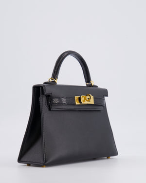 Hermès Mini Kelly II 20cm Touch Bag in Noir Madame and Lizard Leather with Gold Hardware