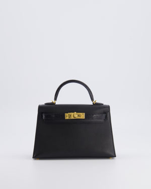 Hermès Mini Kelly II 20cm Touch Bag in Noir Madame and Lizard Leather with Gold Hardware