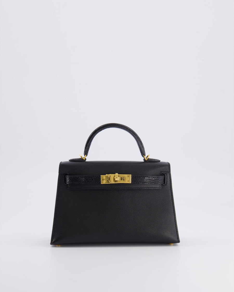 Hermès Mini Kelly II 20cm Touch Bag in Noir Madame and Lizard Leather with Gold Hardware