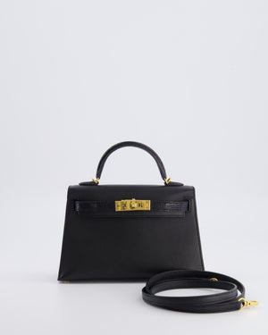 Hermès Mini Kelly II 20cm Touch Bag in Noir Madame and Lizard Leather with Gold Hardware