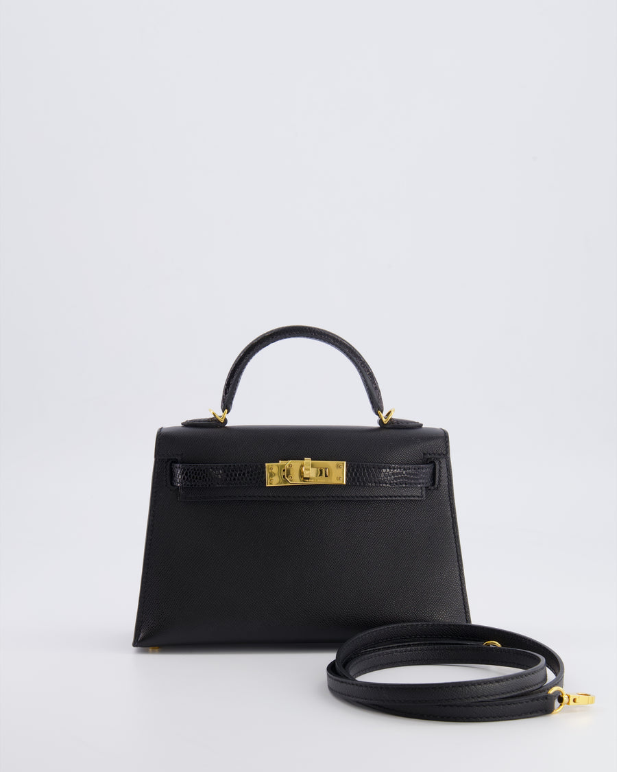 Hermès Mini Kelly II 20cm Touch Bag in Noir Madame and Lizard Leather with Gold Hardware