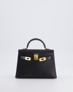 Hermès Mini Kelly II 20cm Touch Bag in Noir Madame and Lizard Leather with Gold Hardware