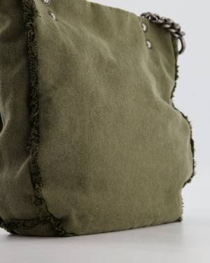 Chanel Khaki Canvas La Habana Casa de Moda Silver, Navy and Red Sequin Embellished Tote Bag with Ruthenium Hardware