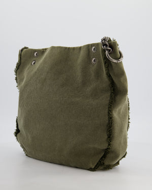 Chanel Khaki Canvas La Habana Casa de Moda Silver, Navy and Red Sequin Embellished Tote Bag with Ruthenium Hardware