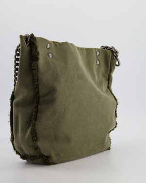 Chanel Khaki Canvas La Habana Casa de Moda Silver, Navy and Red Sequin Embellished Tote Bag with Ruthenium Hardware