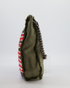 Chanel Khaki Canvas La Habana Casa de Moda Silver, Navy and Red Sequin Embellished Tote Bag with Ruthenium Hardware