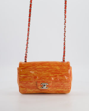 *FIRE PRICE* Chanel Red & Yellow Striped Mini Rectangular Flap Bag in Patent Leather with Silver Hardware