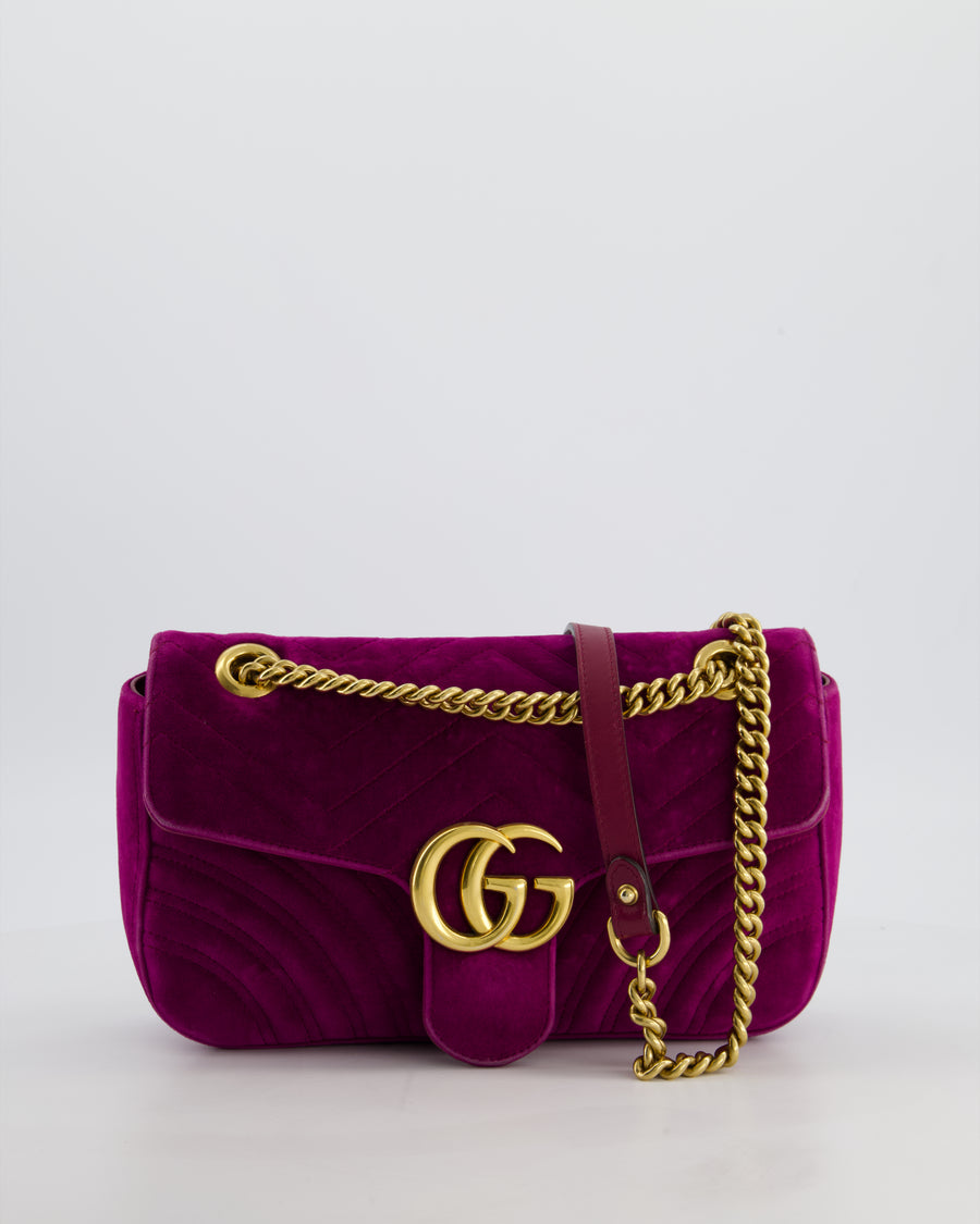 Gucci Purple Velvet Marmont Bag with Brushed Gold Hardware