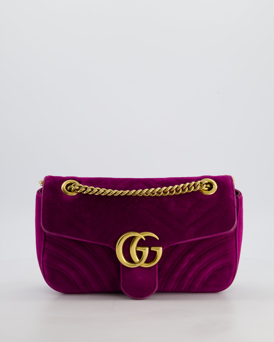 Gucci Purple Velvet Marmont Bag with Brushed Gold Hardware