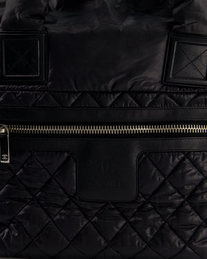 Chanel Black Coco Cocoon Tote Bag In Nylon and Silver Hardware with CC Detail