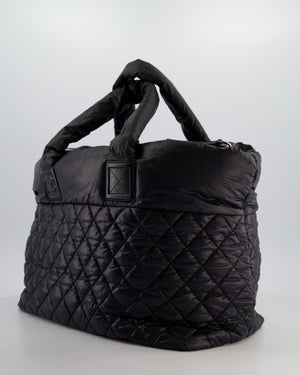 Chanel Black Coco Cocoon Tote Bag In Nylon and Silver Hardware with CC Detail