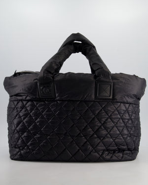 Chanel Black Coco Cocoon Tote Bag In Nylon and Silver Hardware with CC Detail
