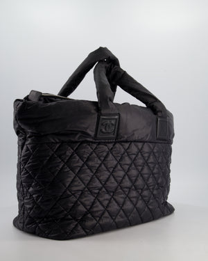 Chanel Black Coco Cocoon Tote Bag In Nylon and Silver Hardware with CC Detail