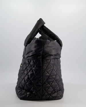 Chanel Black Coco Cocoon Tote Bag In Nylon and Silver Hardware with CC Detail