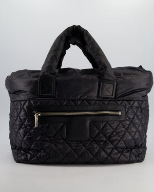 Chanel Black Coco Cocoon Tote Bag In Nylon and Silver Hardware with CC Detail