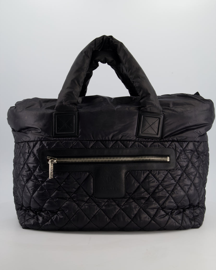 Chanel Black Coco Cocoon Tote Bag In Nylon and Silver Hardware with CC Detail