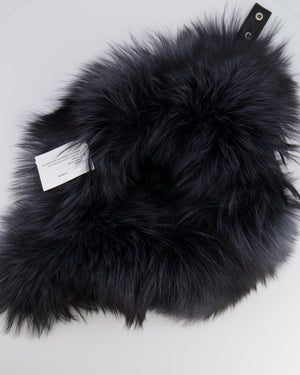 Tsanikidis Black and Silver Fox Chapka Hat with Leather Closure Detail One Size