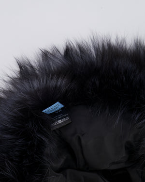 Tsanikidis Black and Silver Fox Chapka Hat with Leather Closure Detail One Size