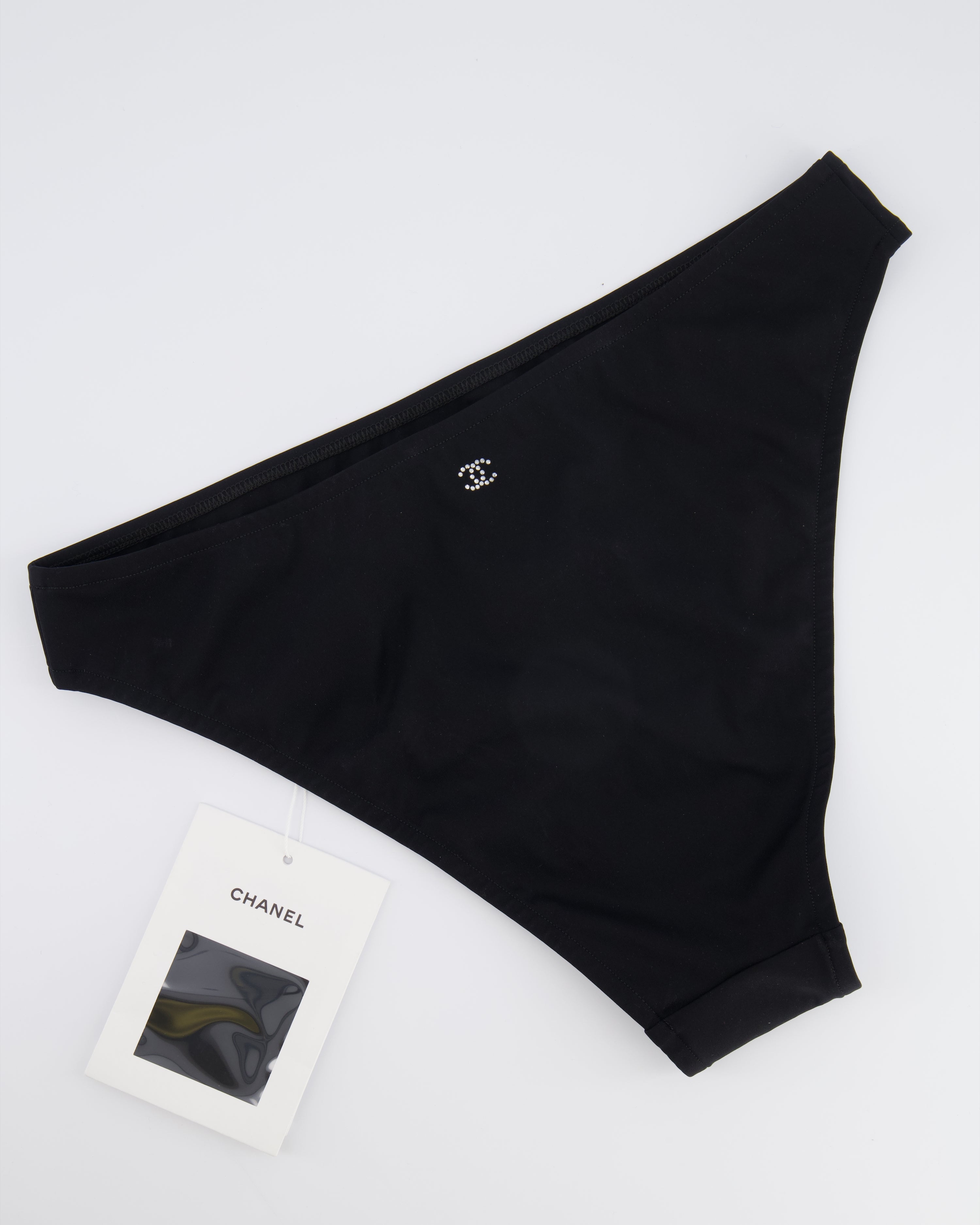 【CHANEL】SwimSuit 水着 38 BLACK Chanel 2024 Coco Beach Black High Waisted Bikini Bottom with
