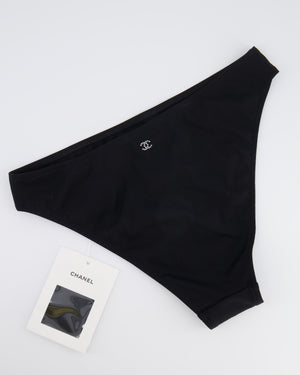 Chanel 2024 Coco Beach Black High Waisted Bikini Bottom with Crystal CC Logo Back Detail Size FR 38 (UK 10)