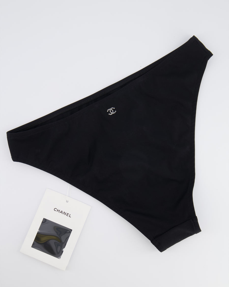 Chanel 2024 Coco Beach Black High Waisted Bikini Bottom with Crystal CC Logo Back Detail Size FR 38 (UK 10)