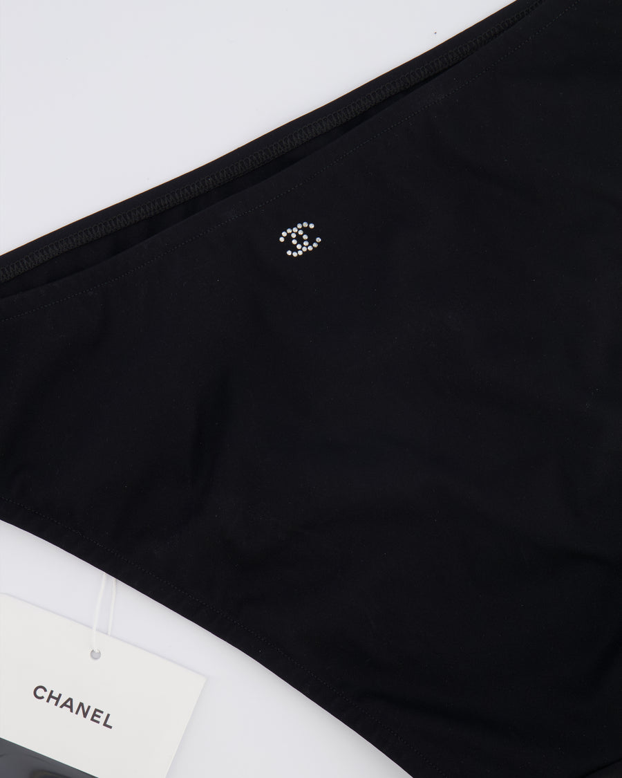 Chanel 2024 Coco Beach Black High Waisted Bikini Bottom with Crystal CC Logo Back Detail Size FR 38 (UK 10)
