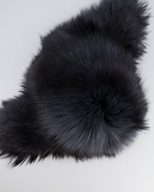 Tsanikidis Black and Silver Fox Chapka Hat with Leather Closure Detail One Size