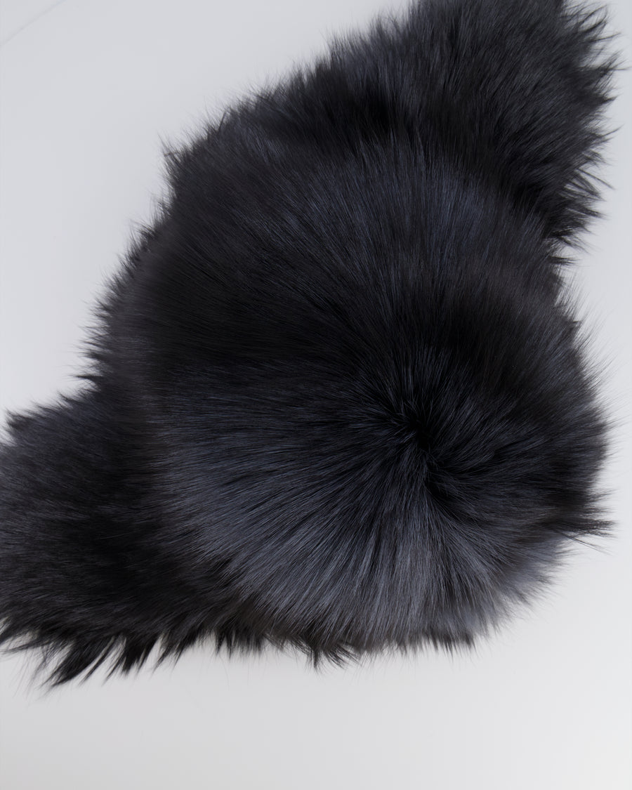 Tsanikidis Black and Silver Fox Chapka Hat with Leather Closure Detail One Size