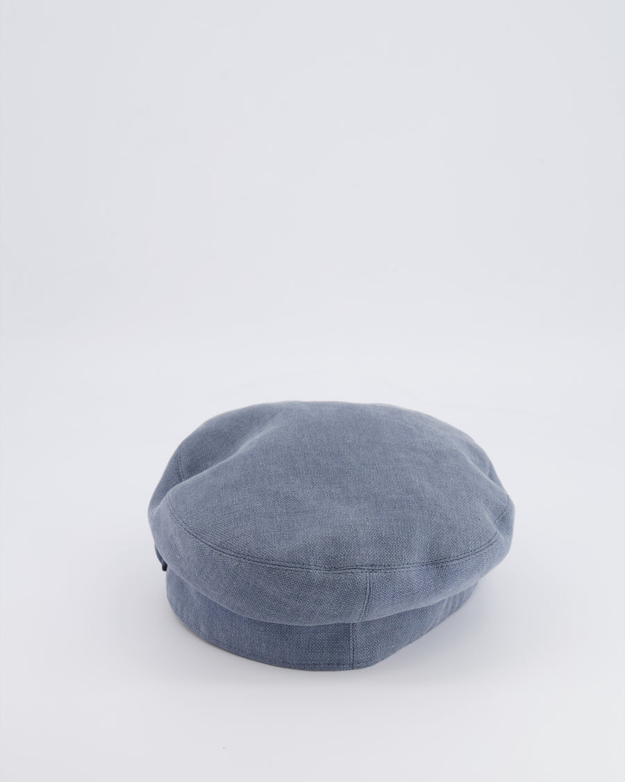 Hermès Blue Linen and Leather Beret Cap Size 57 RRP £600