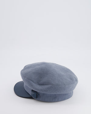 Hermès Blue Linen and Leather Beret Cap Size 57 RRP £600