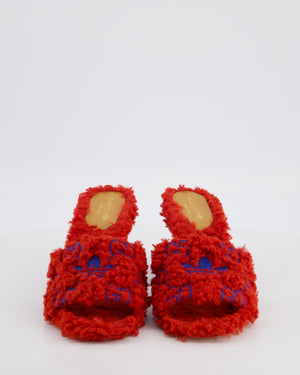 Gucci X Adidas Red Teddy Open Toe Sandals with Blue Logo Detail Size EU 38