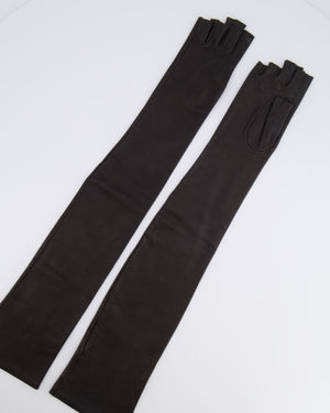 Chanel Black Lambskin Leather Long Gloves Size 6 1/2