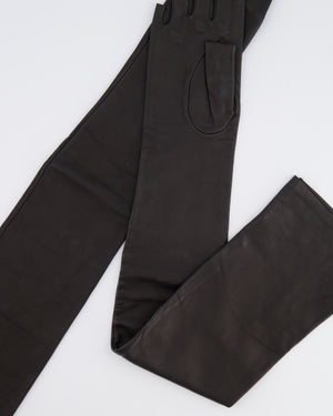 Chanel Black Lambskin Leather Long Gloves Size 6 1/2