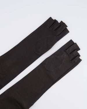 Chanel Black Lambskin Leather Long Gloves Size 6 1/2