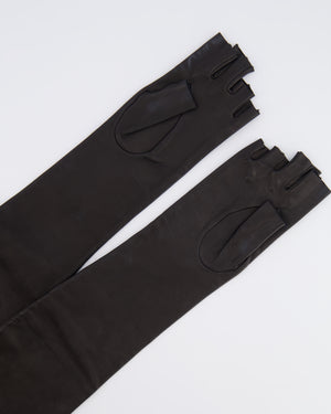 Chanel Black Lambskin Leather Long Gloves Size 6 1/2