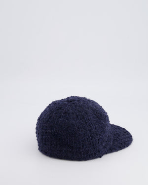 Chanel 22B Navy Wool Tweed Cap with CC Logo Detail Size S