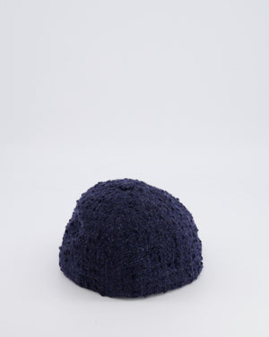 Chanel 22B Navy Wool Tweed Cap with CC Logo Detail Size S