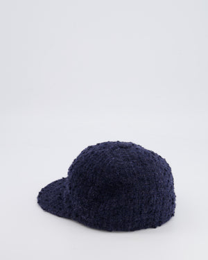 Chanel 22B Navy Wool Tweed Cap with CC Logo Detail Size S