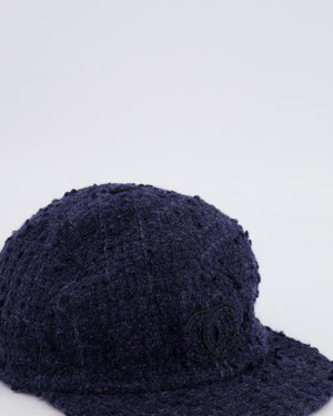 Chanel 22B Navy Wool Tweed Cap with CC Logo Detail Size S